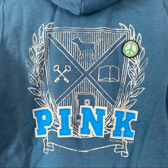 VS PINK Embroidered Turquoise Blue Hoodie XS - Picture 4 of 4
